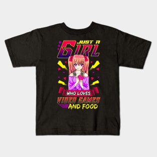 Funny Just A Girl Who Loves Video Games And Food Kids T-Shirt